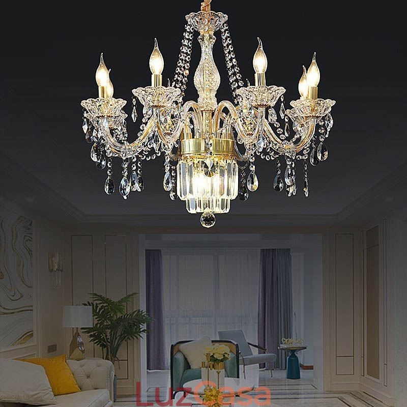 Grande lustre de cristal europeu clássico pingente luz