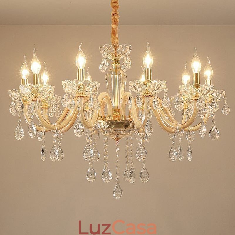 Elegante lustre de cristal estilo europeu luz pendente de vidro