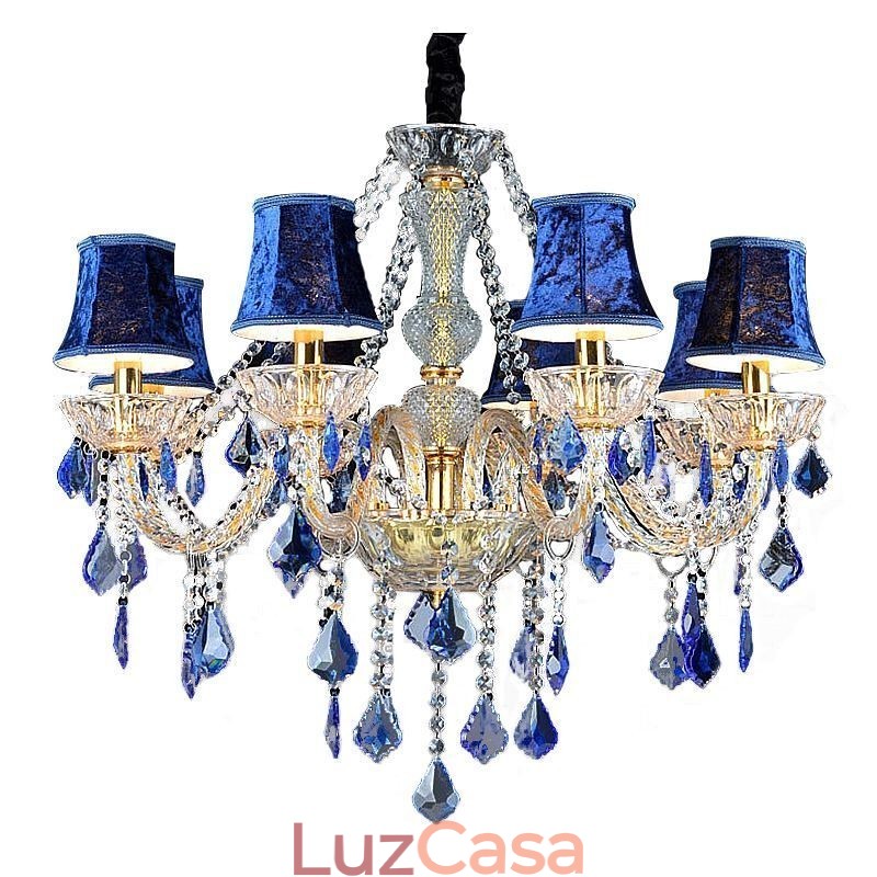 Lustre de Cristal Europeu Luxo Pingente Azul Claro Pingente