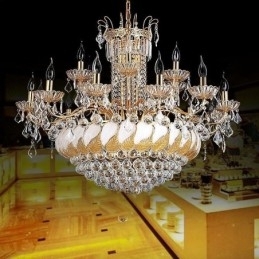 Grande lustre de cristal de luxo europeu com luz de teto dourada