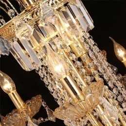 Grande lustre de cristal de luxo europeu com luz de teto dourada