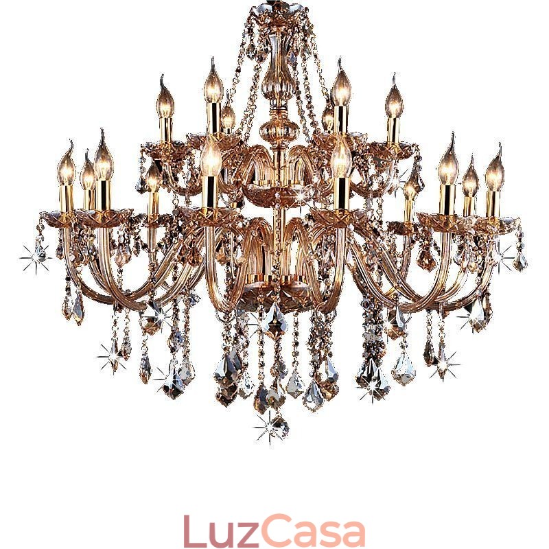Lustre de cristal europeu elegante grande luz pendente âmbar