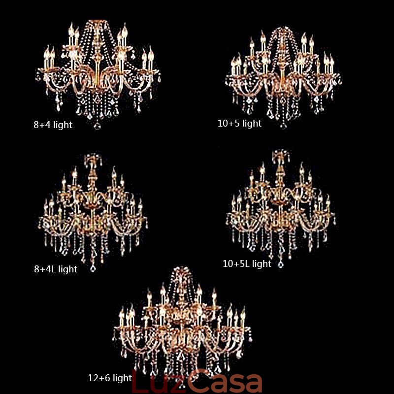 Lustre de cristal europeu elegante grande luz pendente âmbar