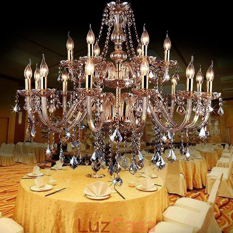 Lustre de cristal europeu elegante grande luz pendente âmbar