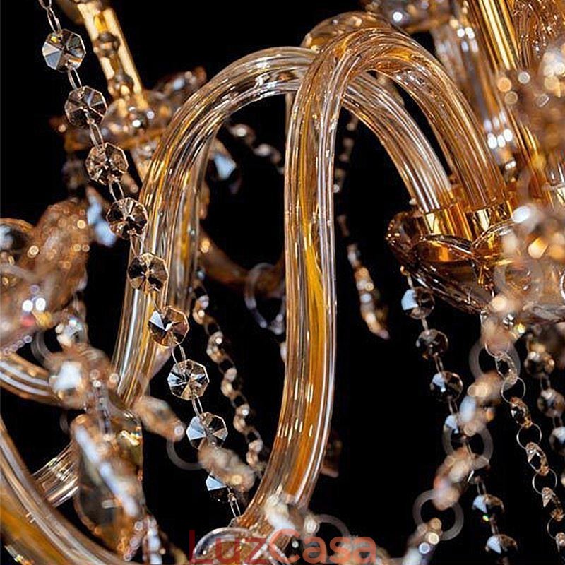 Lustre de cristal europeu elegante grande luz pendente âmbar