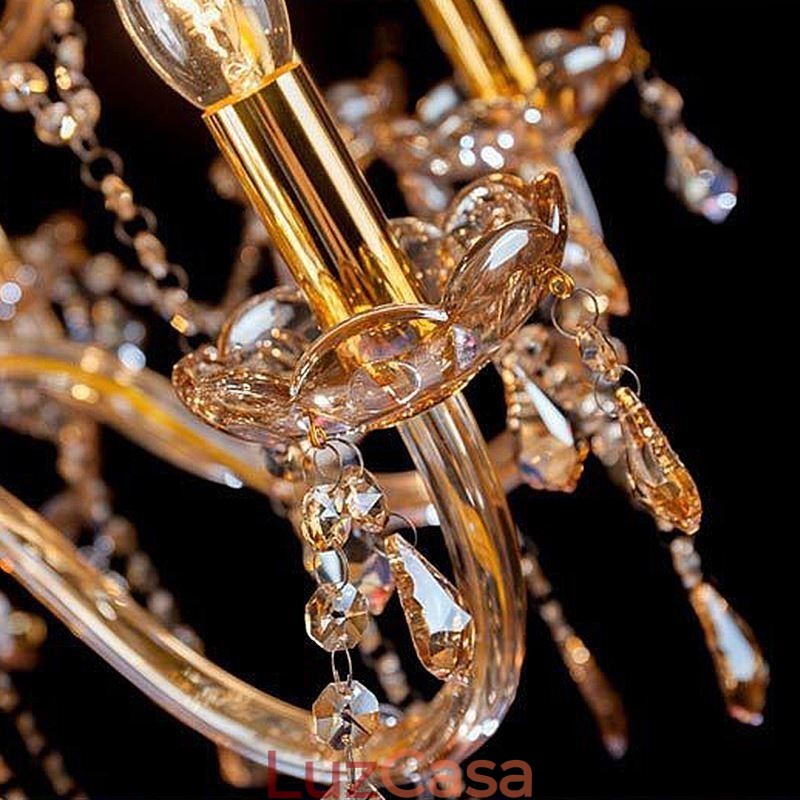 Lustre de cristal europeu elegante grande luz pendente âmbar