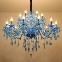 Grande Lustre de Cristal Europeu Pendente Azul Claro Cor Estética