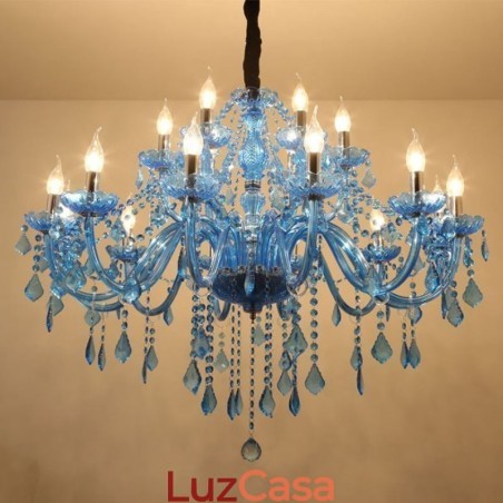 Grande Lustre de Cristal Europeu Pendente Azul Claro Cor Estética Grande Lustre de Cristal Europeu Pendente Azul Claro Cor Estética