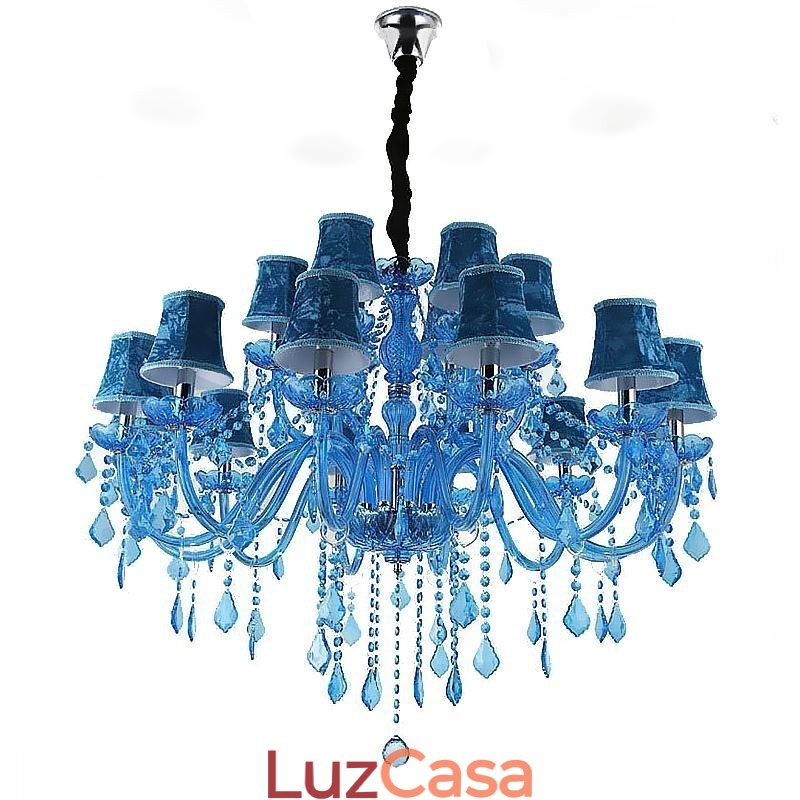 Grande Lustre de Cristal Europeu Pendente Azul Claro Cor Estética