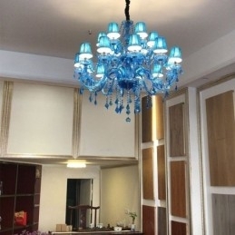 Grande Lustre de Cristal Europeu Pendente Azul Claro Cor Estética