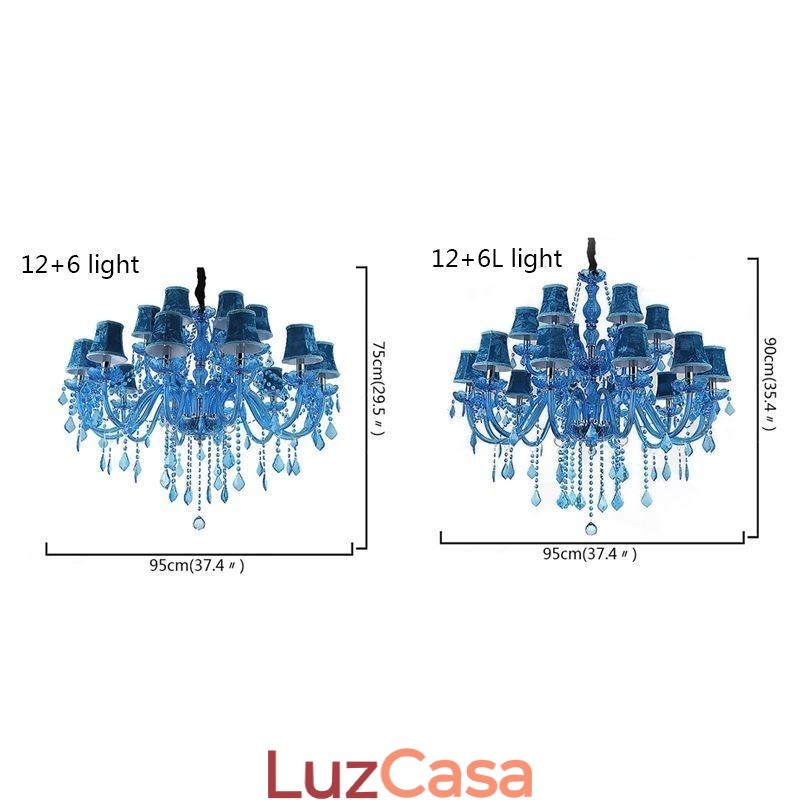 Grande Lustre de Cristal Europeu Pendente Azul Claro Cor Estética