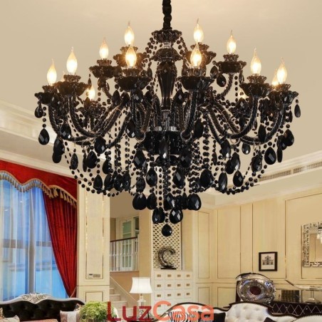 Lustre de cristal de luxo estilo europeu, luz pendente preta Lustre de cristal de luxo estilo europeu, luz pendente preta