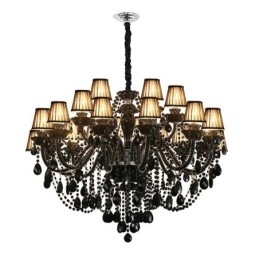 Lustre de cristal de luxo estilo europeu, luz pendente preta
