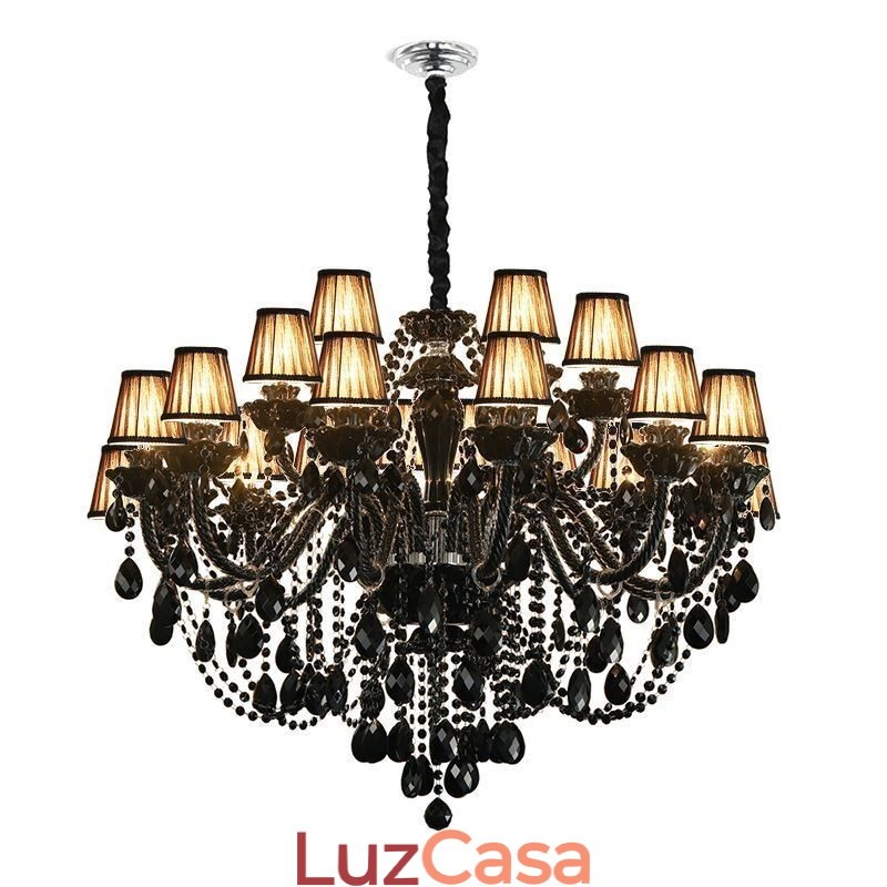 Lustre de cristal de luxo estilo europeu, luz pendente preta