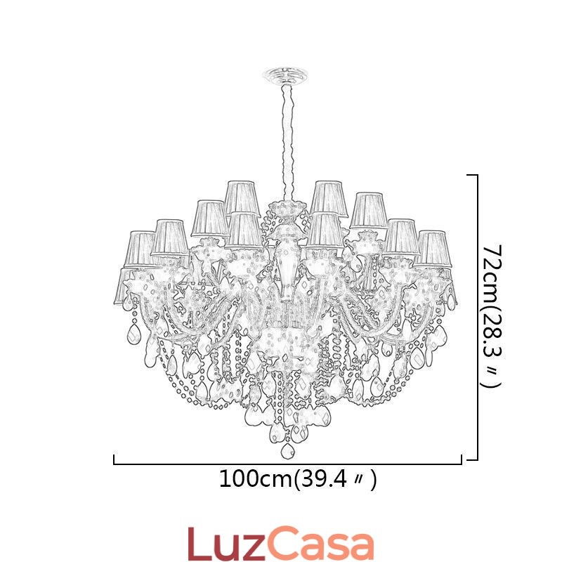 Lustre de cristal de luxo estilo europeu, luz pendente preta