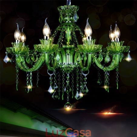 Lustre de cristal verde estilo europeu, luz pendente de vela Lustre de cristal verde estilo europeu, luz pendente de vela