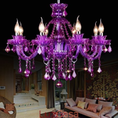 Elegante lustre europeu de cristal roxo para teto Elegante lustre europeu de cristal roxo para teto