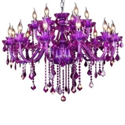 Elegante lustre europeu de cristal roxo para teto