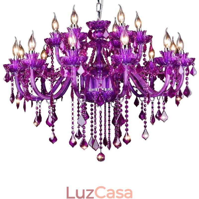 Elegante lustre europeu de cristal roxo para teto