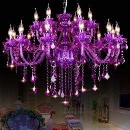 Elegante lustre europeu de cristal roxo para teto