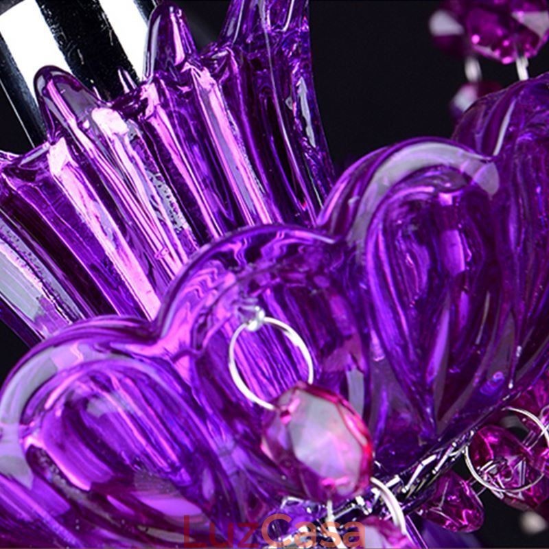 Elegante lustre europeu de cristal roxo para teto