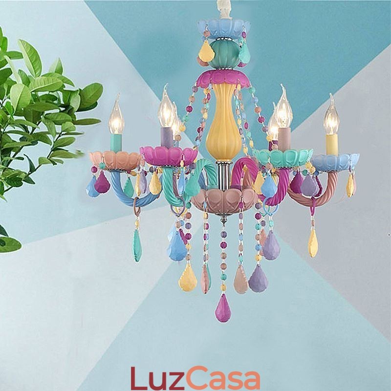 Lustre de cristal colorido europeu Macaron Pendant Light