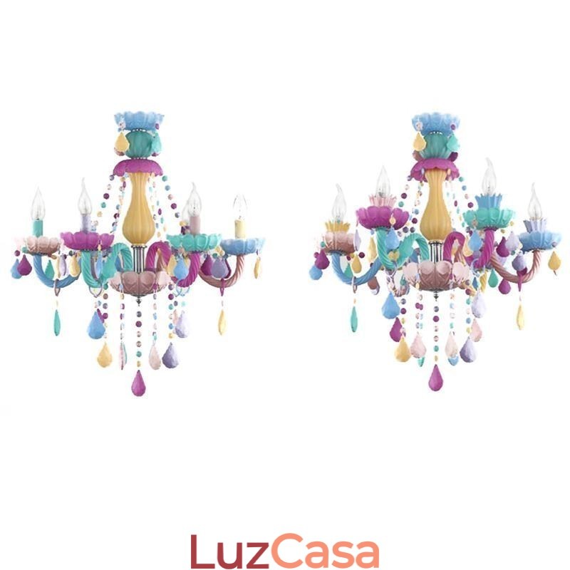 Lustre de cristal colorido europeu Macaron Pendant Light