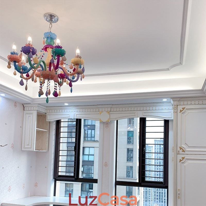 Lustre de cristal colorido europeu Macaron Pendant Light