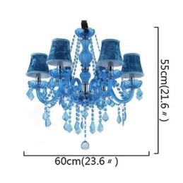 Lustre de cristal azul estilo europeu, luz pendente exclusiva