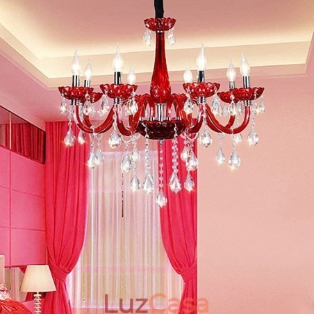 Lustre de cristal europeu moderno cor vermelha luz de teto