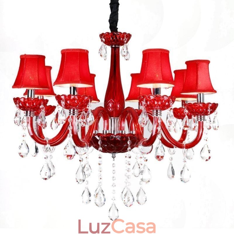 Lustre de cristal europeu moderno cor vermelha luz de teto
