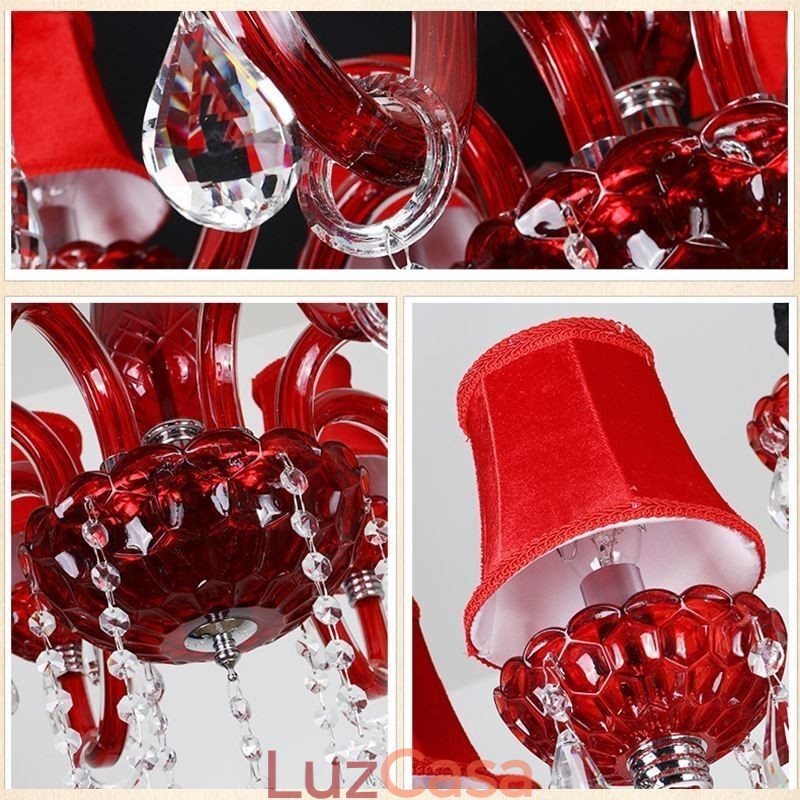 Lustre de cristal europeu moderno cor vermelha luz de teto