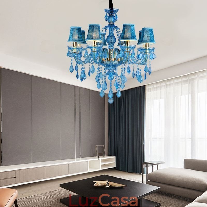 Grande lustre de cristal azul europeu pendente