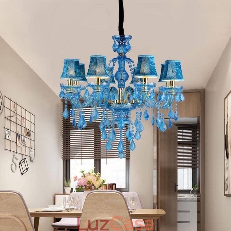 Grande lustre de cristal azul europeu pendente