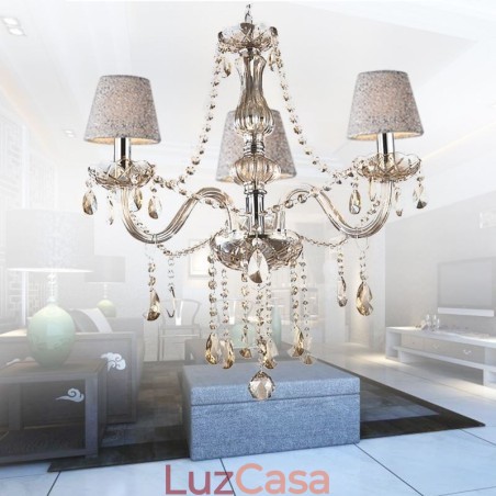 Lustre de cristal europeu clássico com pingente de luz conhaque