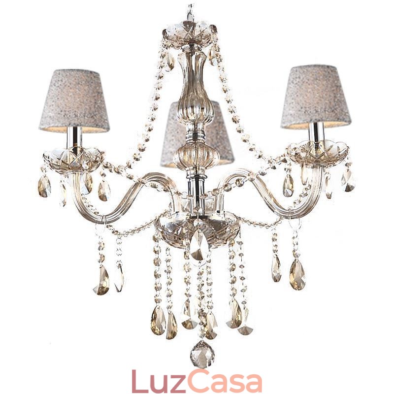 Lustre de cristal europeu clássico com pingente de luz conhaque