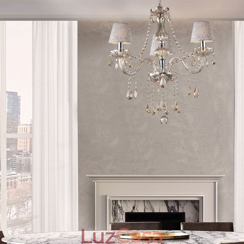 Lustre de cristal europeu clássico com pingente de luz conhaque