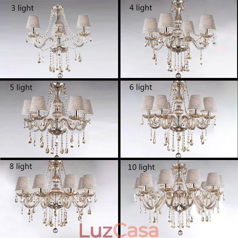 Lustre de cristal europeu clássico com pingente de luz conhaque
