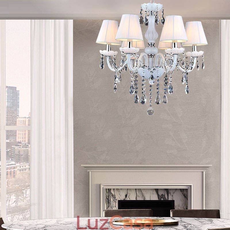 Lustre de cristal europeu, luminária pendente exclusiva de jade branco