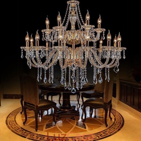 Lustre de cristal de luxo dourado europeu com braço rosqueado luz de teto Lustre de cristal de luxo dourado europeu com braço rosqueado luz de teto