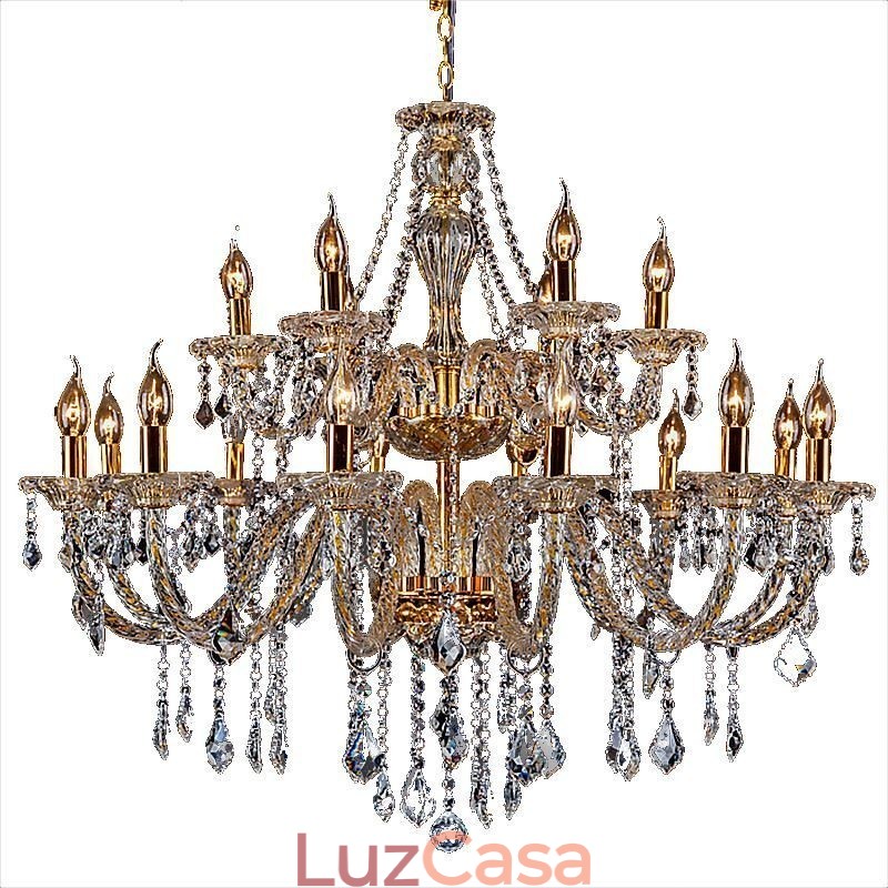 Lustre de cristal de luxo dourado europeu com braço rosqueado luz de teto