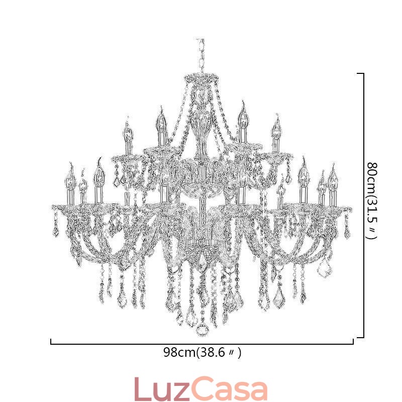 Lustre de cristal de luxo dourado europeu com braço rosqueado luz de teto