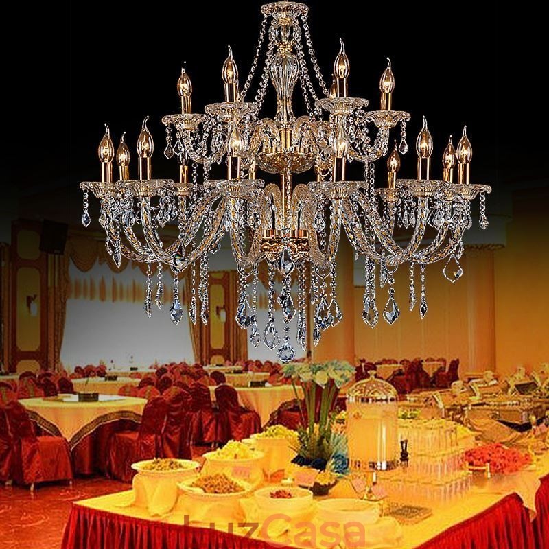Lustre de cristal de luxo dourado europeu com braço rosqueado luz de teto