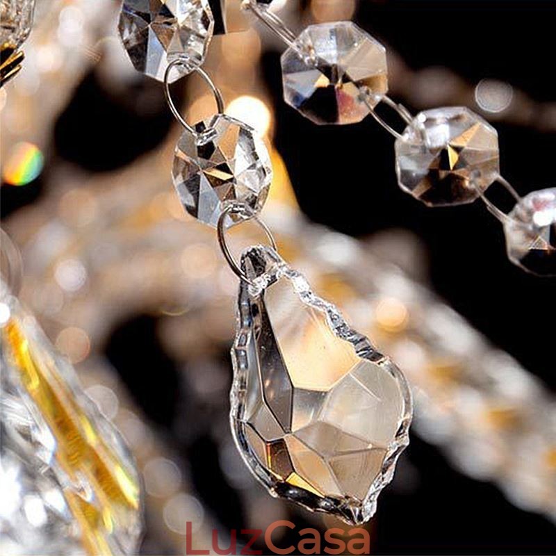 Lustre de cristal de luxo dourado europeu com braço rosqueado luz de teto