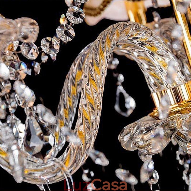 Lustre de cristal de luxo dourado europeu com braço rosqueado luz de teto