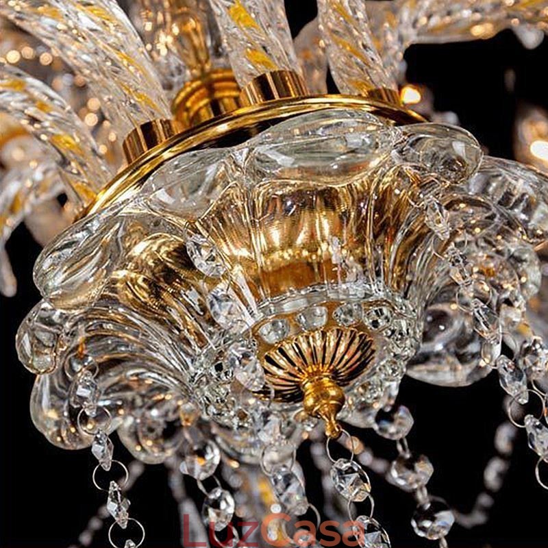 Lustre de cristal de luxo dourado europeu com braço rosqueado luz de teto