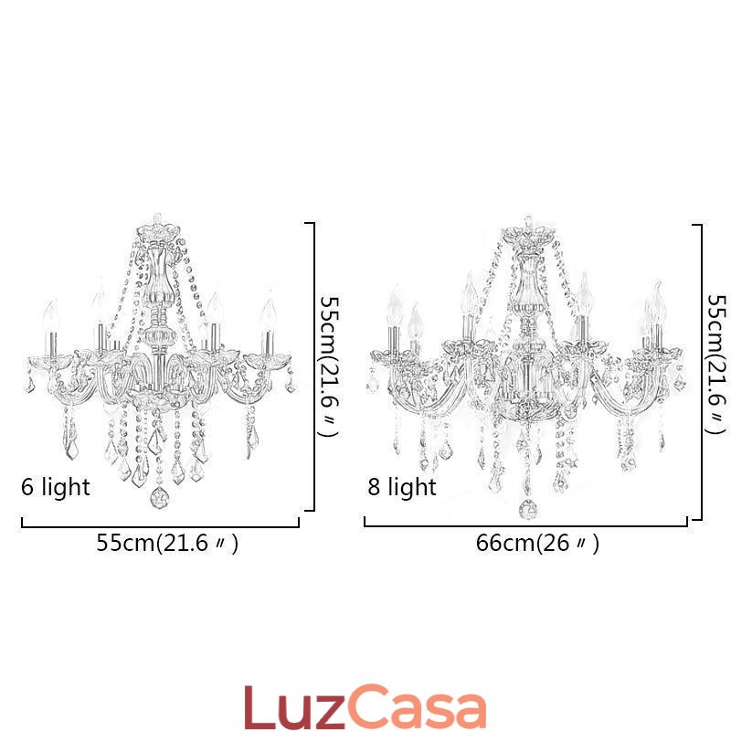 Elegante lustre de cristal estilo europeu luz pendente de vidro