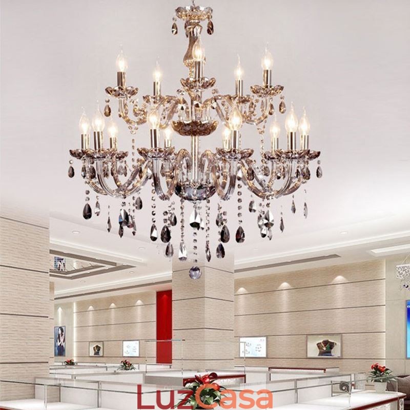 Grande lustre de cristal europeu elegante luz pendente