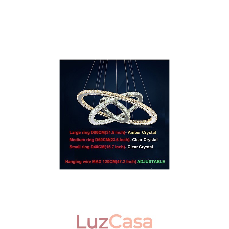 Luminárias pendentes âmbar e cristal K9 transparente Lustre de iluminação com 3 anéis