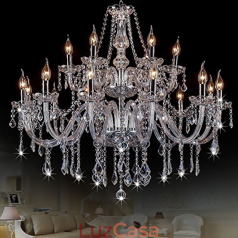 Lustre de cristal europeu, luz pendente transparente